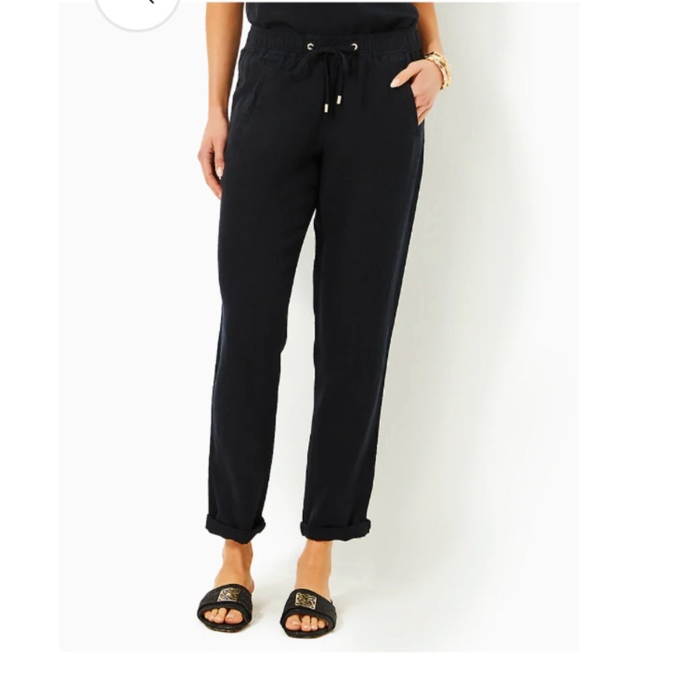 Lilly Pulitzer Taron Linen "jogger style" Pant (Black- M)